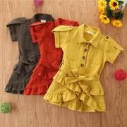 Baby Spring summer Clothing Toddler Girls Bandage Casual Dress Coat kids Ruffled Button solid dress